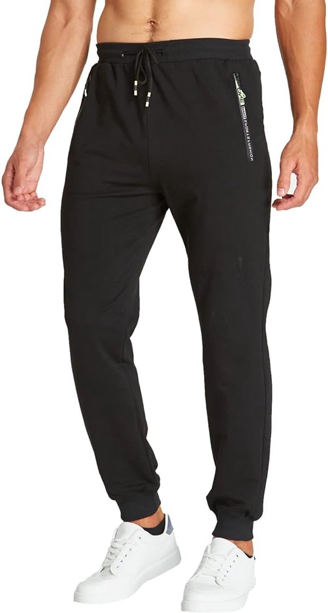 Joggingbroek voor Heren Lange Vrijetijdsbroek voor Heren Elastische Tailleband Katoen Lange Sportbroek met Ritszakken