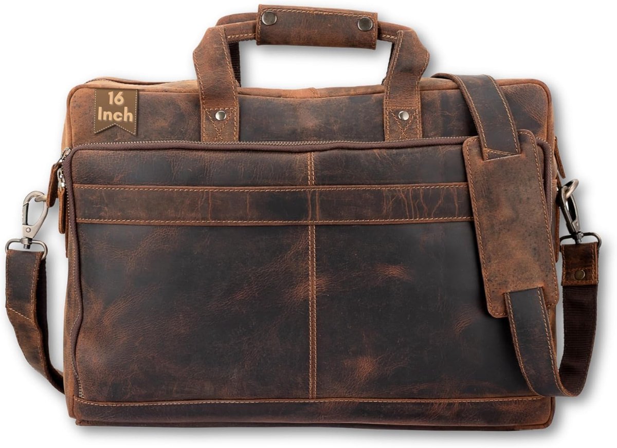 16 inch heren echt jager lederen aktetas laptoptas lederen tas zakelijke laptoptas grote messenger schoudertas schoudertas vintage bruin kantoortas werktas voor mannen