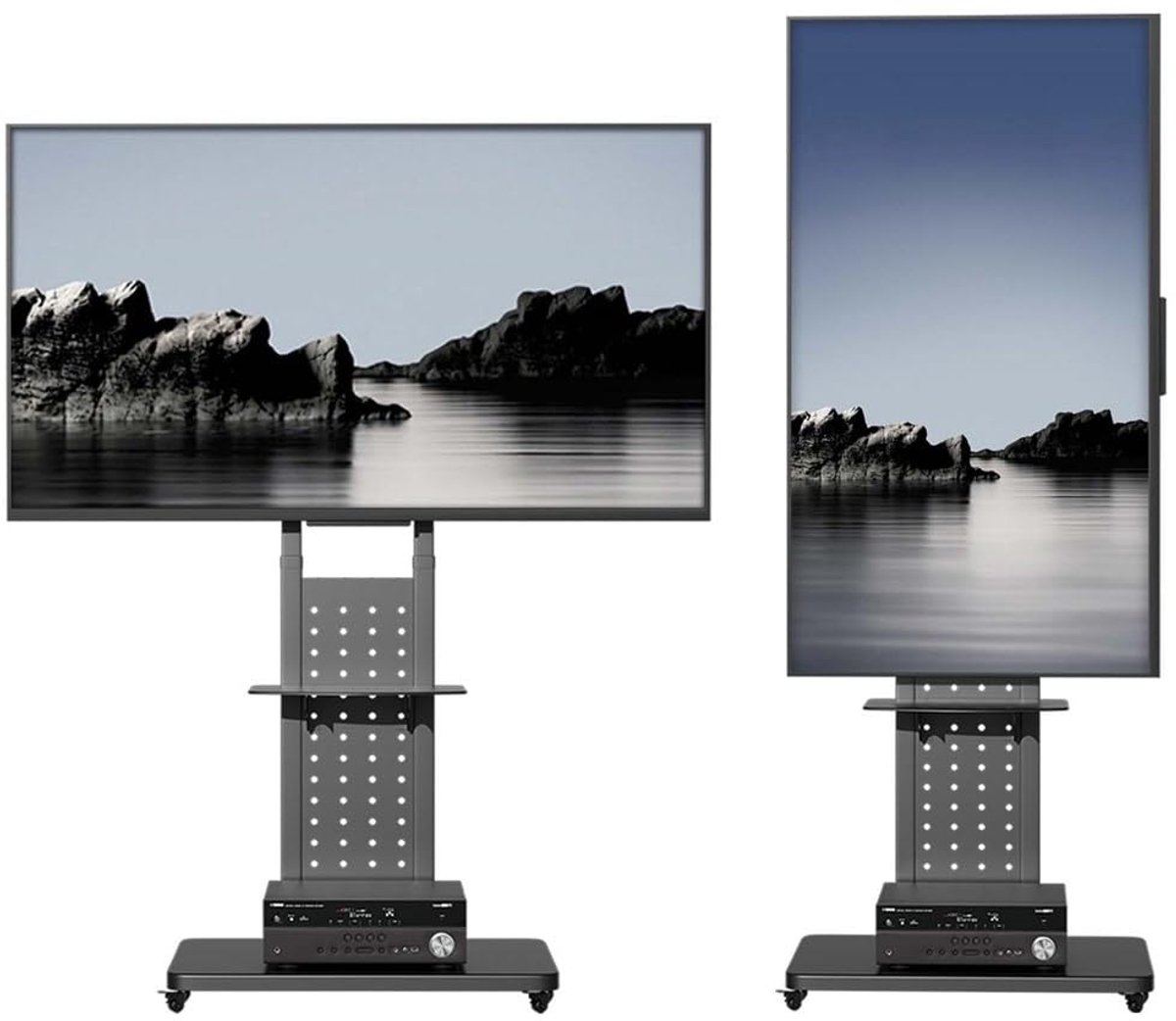SnelShoppen - Vloer-tv-standaard op wielen, roterende verticale tv-standaard voor 32-65 inch schermen, max. 50 kg, hoogte verstelbaar 130-160 cm, VESA