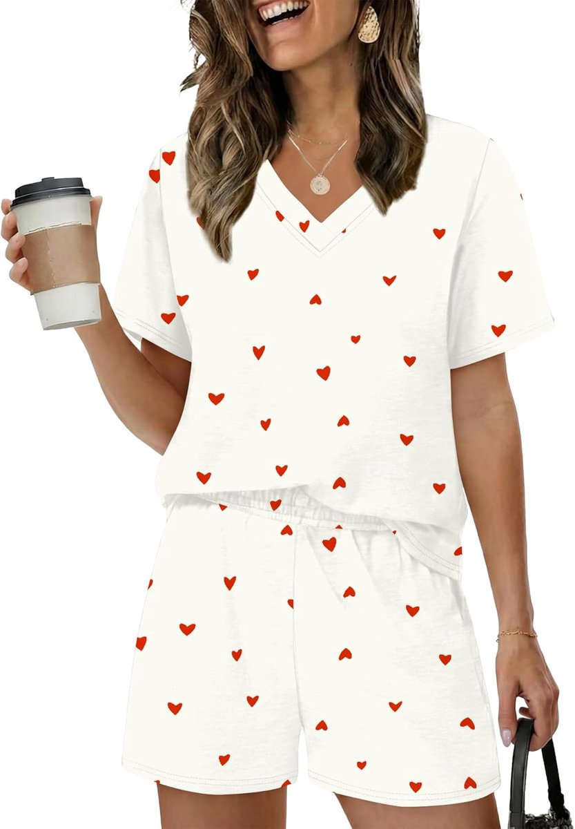 Pyjama voor dames korte mouwen pyjama leuke pyjama set V-hals loungewear sets voor vrouwen pyjama shorts tweedelige nachtkleding nachtkleding zachte kleding