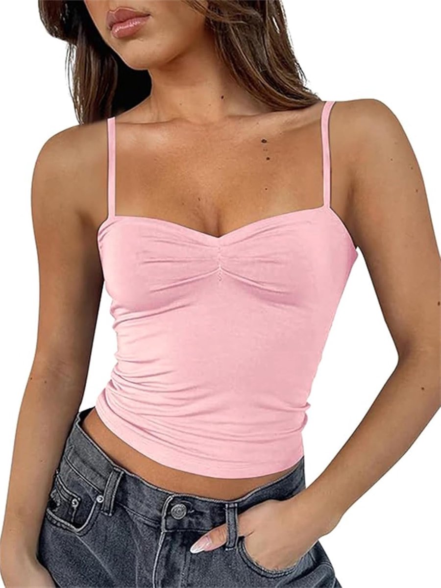 Camis mouwloze crop tanktop voor dames, zonder rug, spaghettibandjes, geplooide bustier, Y2K Camis, uitgaan top
