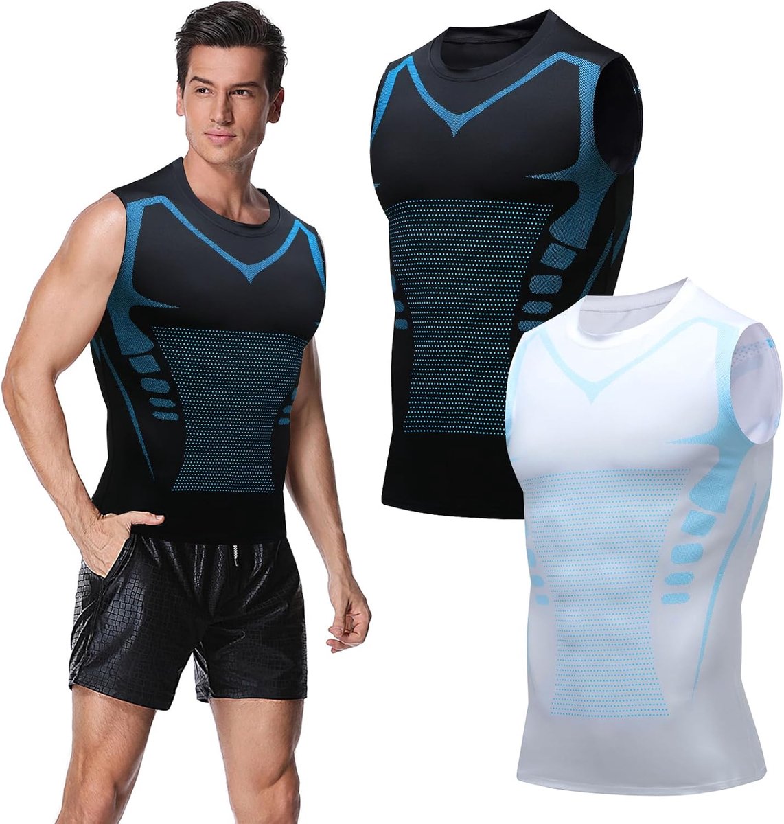 2 stuks 2024 ionic shaping vest, ionic shaping herenonderhemd, buikweg-onderhemd, lichaamsvriendelijk, ademend ijs-zijdeweefsel, sportkleding voor mannen