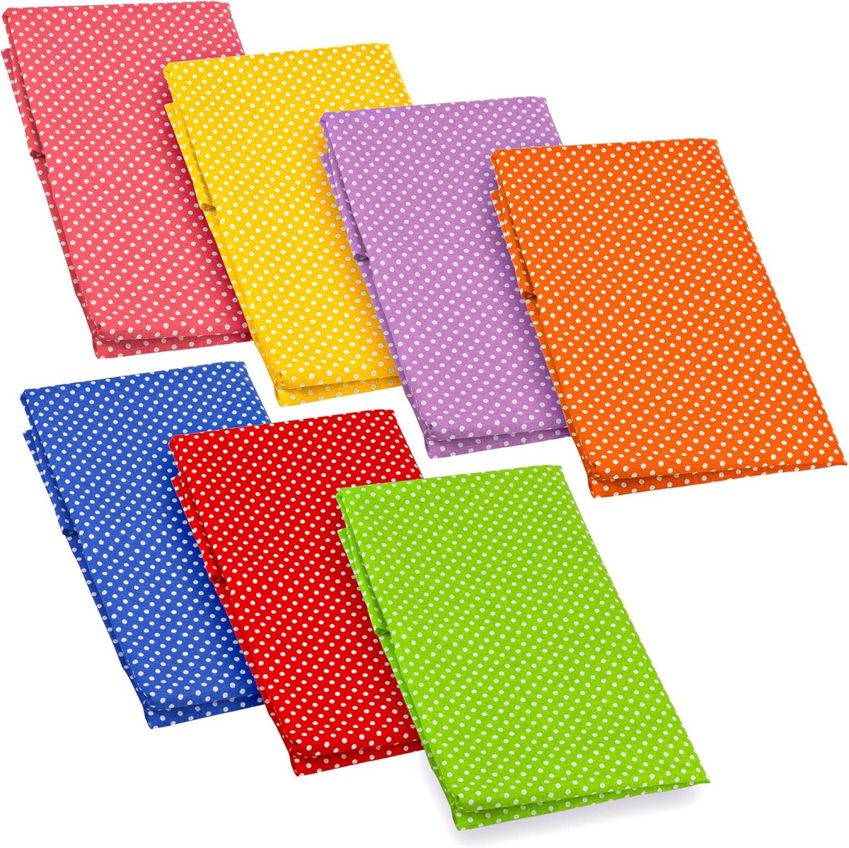 Stofset: 7 gestippelde stoffen, 100% katoen, in verschillende kleuren, elk 50 x 50 cm; patroon: kleine stippen, polkadots
