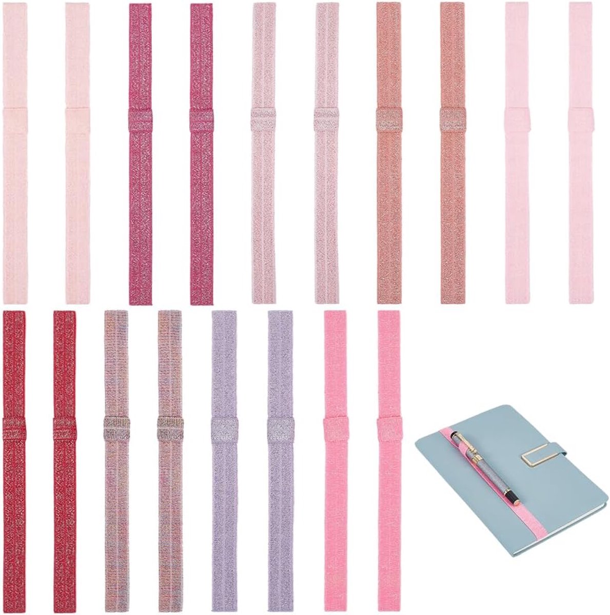 Elastische plannerbanden, 15 mm, glitter, rekbare bladwijzers, platte boeken, elastieken, glanzend, notitieboek, sluiting, banden voor school, kantoor, reizen