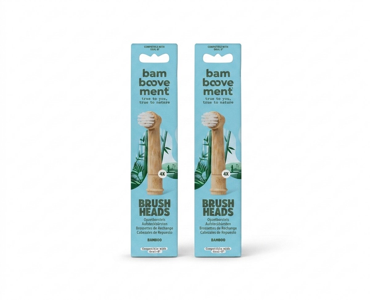 Bamboovement Bamboes Opzetborstels Geschikt voor Oral-B (Niet voor iO & Pulsonic) - Voordeelverpakking 2x4 Stuks (8 Stuks Total) - Duurzaam & Plasticvrij - FSC Bamboe