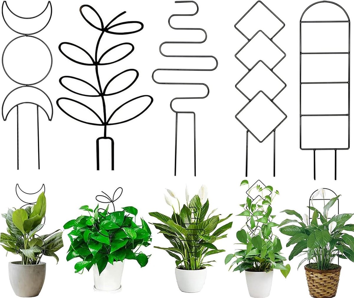 Plantenrooster voor klimplanten, 5 stuks, rankrooster voor planten, rankrooster voor kamerplanten, metaaldraad, tuinkrankrooster, klein klimblad-latwerk voor kamerplanten, wijnstok, klimop