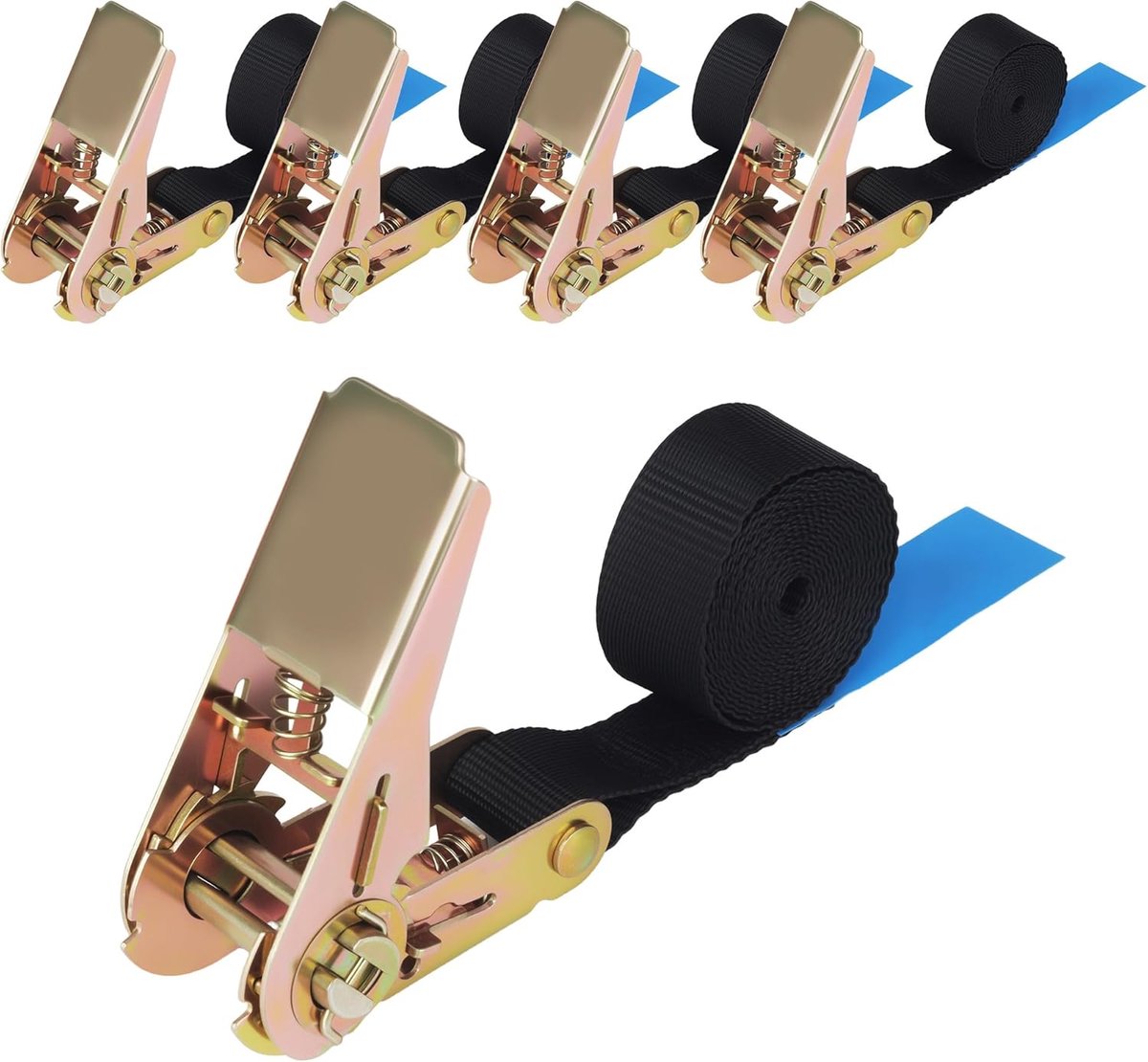 5 stuks ratelriemen zonder haken, 25 mm x 2 m bevestigingsriemen, kan 800 kg dragen, voor auto, motorkoffer, conform DIN EN 12195-2