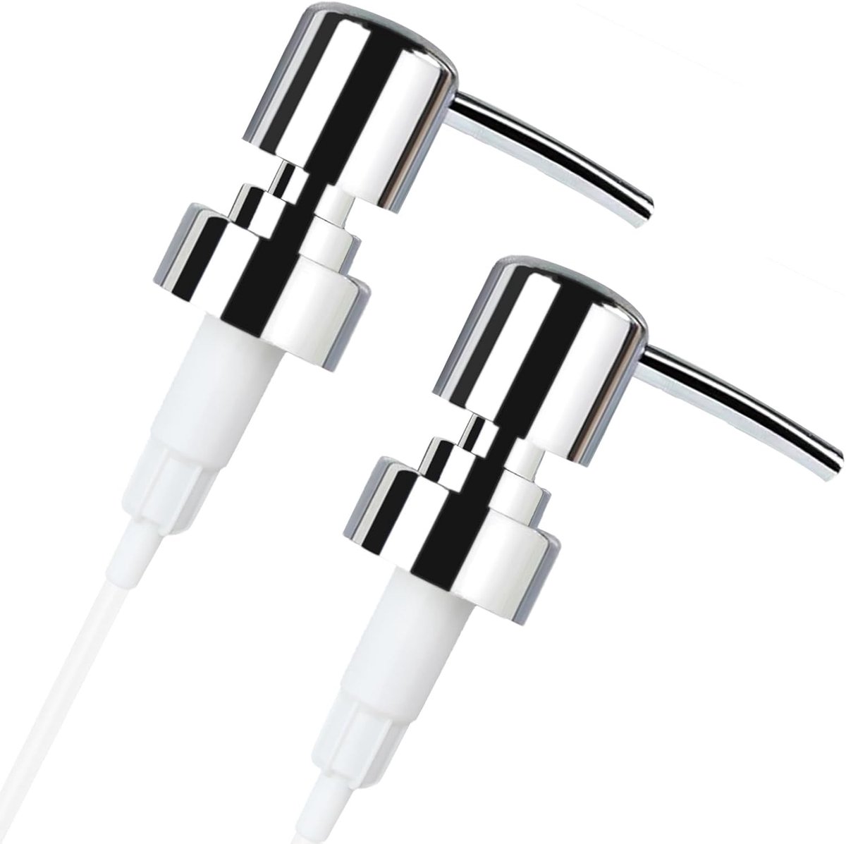 2 reservepompen, met schroeffles 28 mm (glanzend zilver) | Pompkop voor zeepdispenser, zeepdispenser, ABS