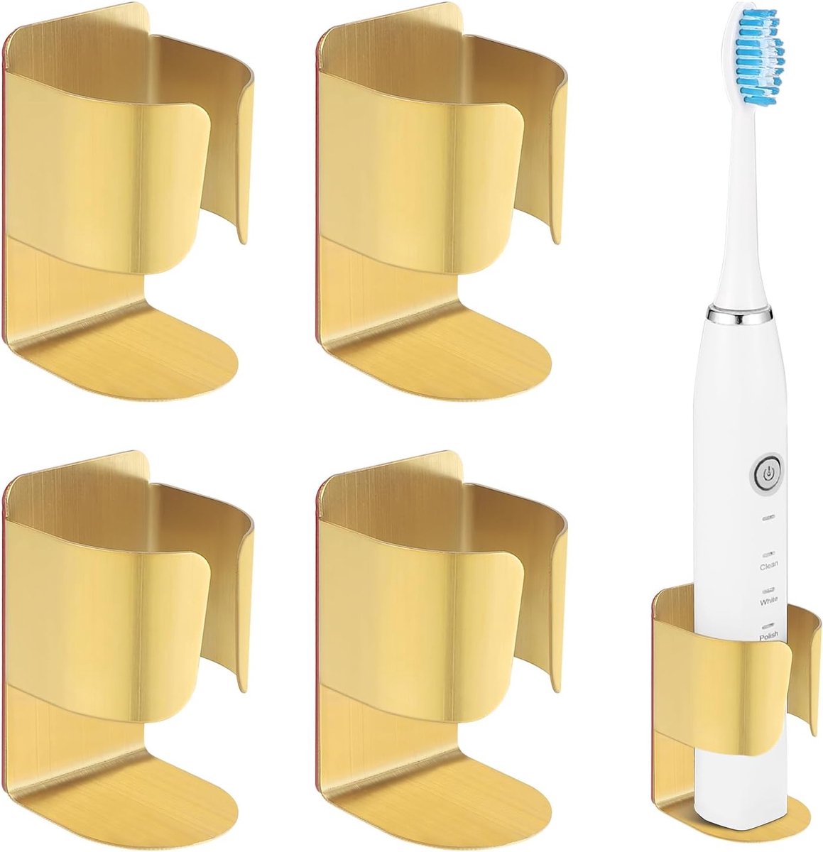 tandenborstelhouder, 304 roestvrijstalen wandmontage, zelfklevende opbergorganizer, standaardrek voor elektrische tandenborstel, tandpasta, gezichtsreiniger (gouden 4 stuks)