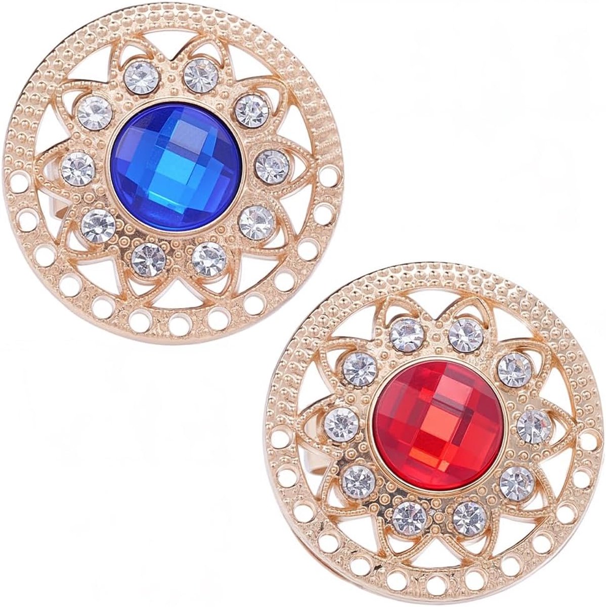 2 STKS Platte Ronde Kristal Bling Heren Nek Tie Ringen Rood Blauw Tone Stropdas Sluiting Legering Strass Glanzende Tie Tacks Ring Houder Accessoires Set voor Mannen Bruiloft Sierad