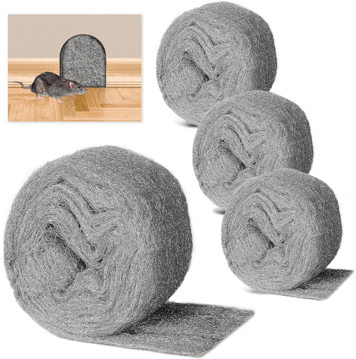 Staalwol 000-4 rollen staalwol tegen muizen met 4 m x 78 mm, roestvrij stalen wol, fijn tegen ratten, staalwol voor gaten en muren scheuren in huis, tuin, reinigen en polijsten