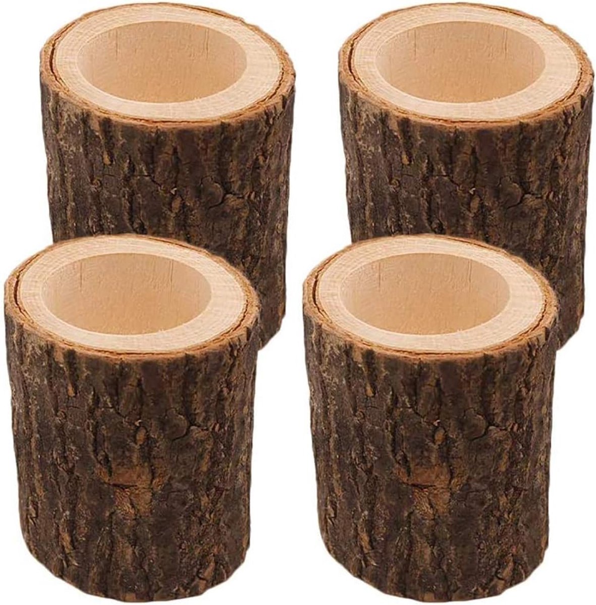 6 stuks houten schorsstandaard voor kandelaars, bloempotten of potloodpotten voor bruiloft, Kerstmis, feest of thuis, maat S