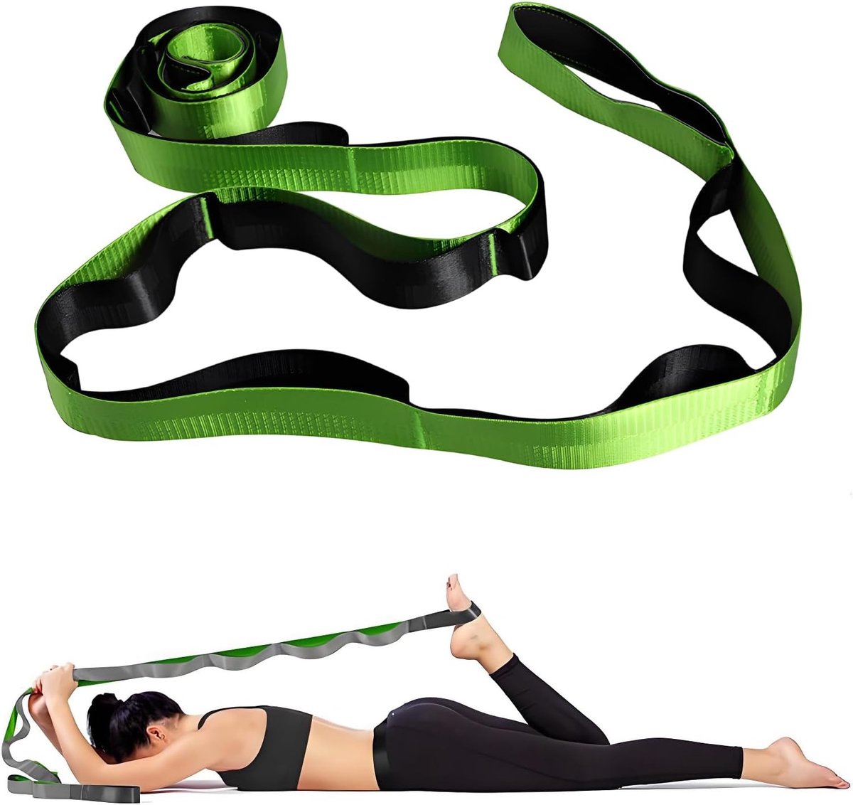 Yoga Stretchband met 12 Lussen voor Effectieve Rek- en Strek oefeningen, Ideaal voor Pilates, Dans en Gymnastiek