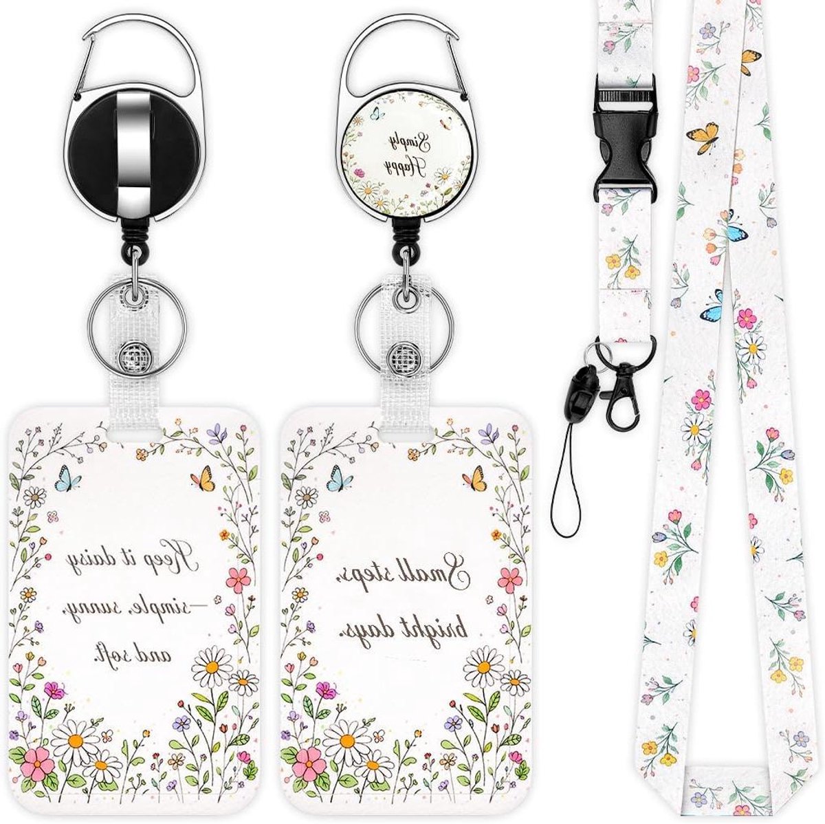 Badgehouder met Lanyard - Kaarthouder Set - Werk en School - Geboortemaand Bloemen - 2 Stuks - Gansbloem