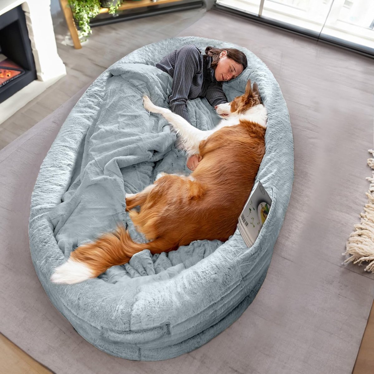 SnelShoppen - Mensenhondenbed voor Volwassenen en Huisdieren | Warm & Comfortabel Zitzak voor Mensen & Hond | Gigantisch Hondenbed met Afneembare Hoes