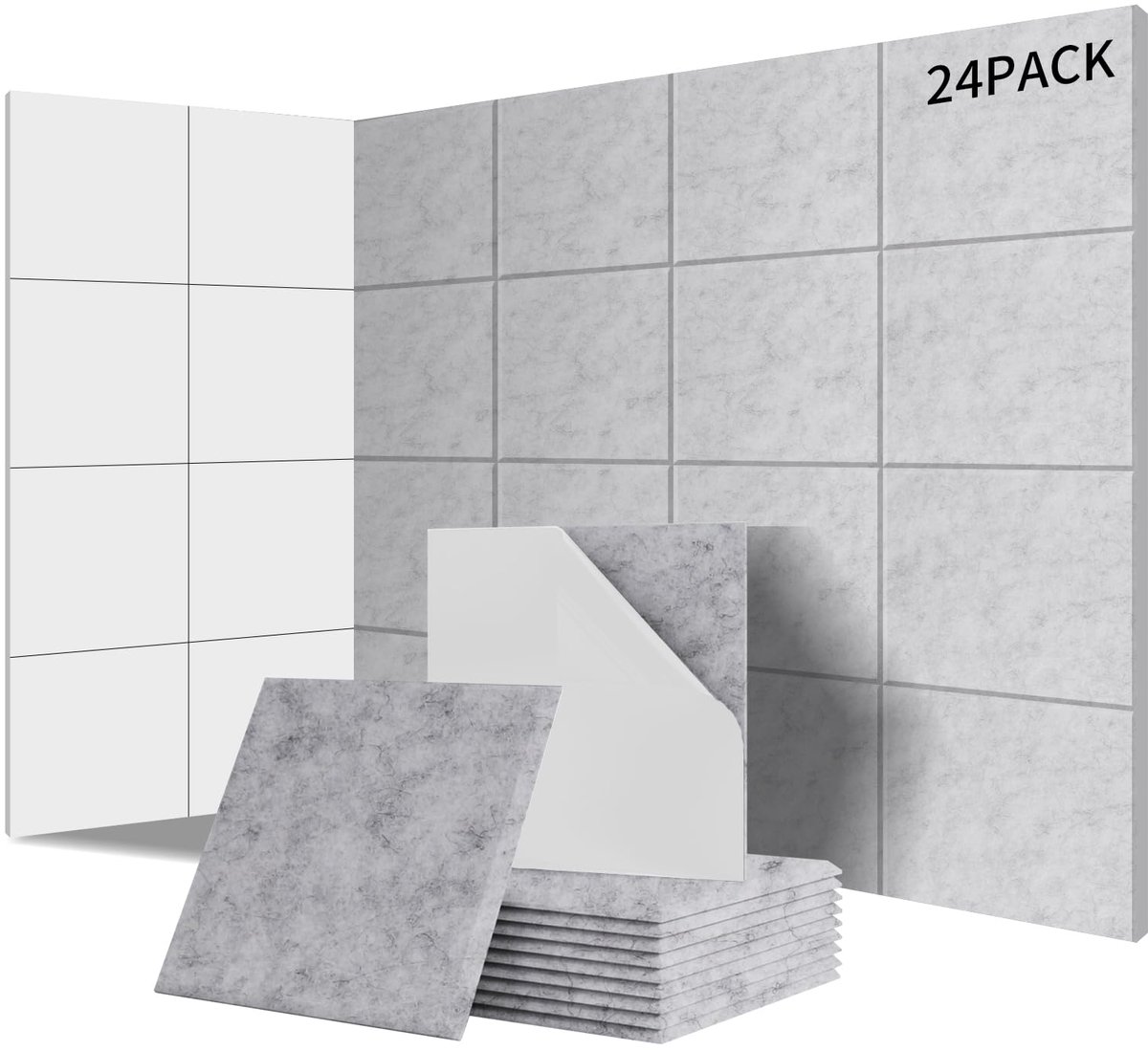 SnelShoppen - Sonuvia 24 Zelfklevende Akoestische Panelen, Geluidsisolatie voor Muren en Deuren, 2,16m², 230 kg/m³, NRC 0,95, 100% Polyester, Zilvergr