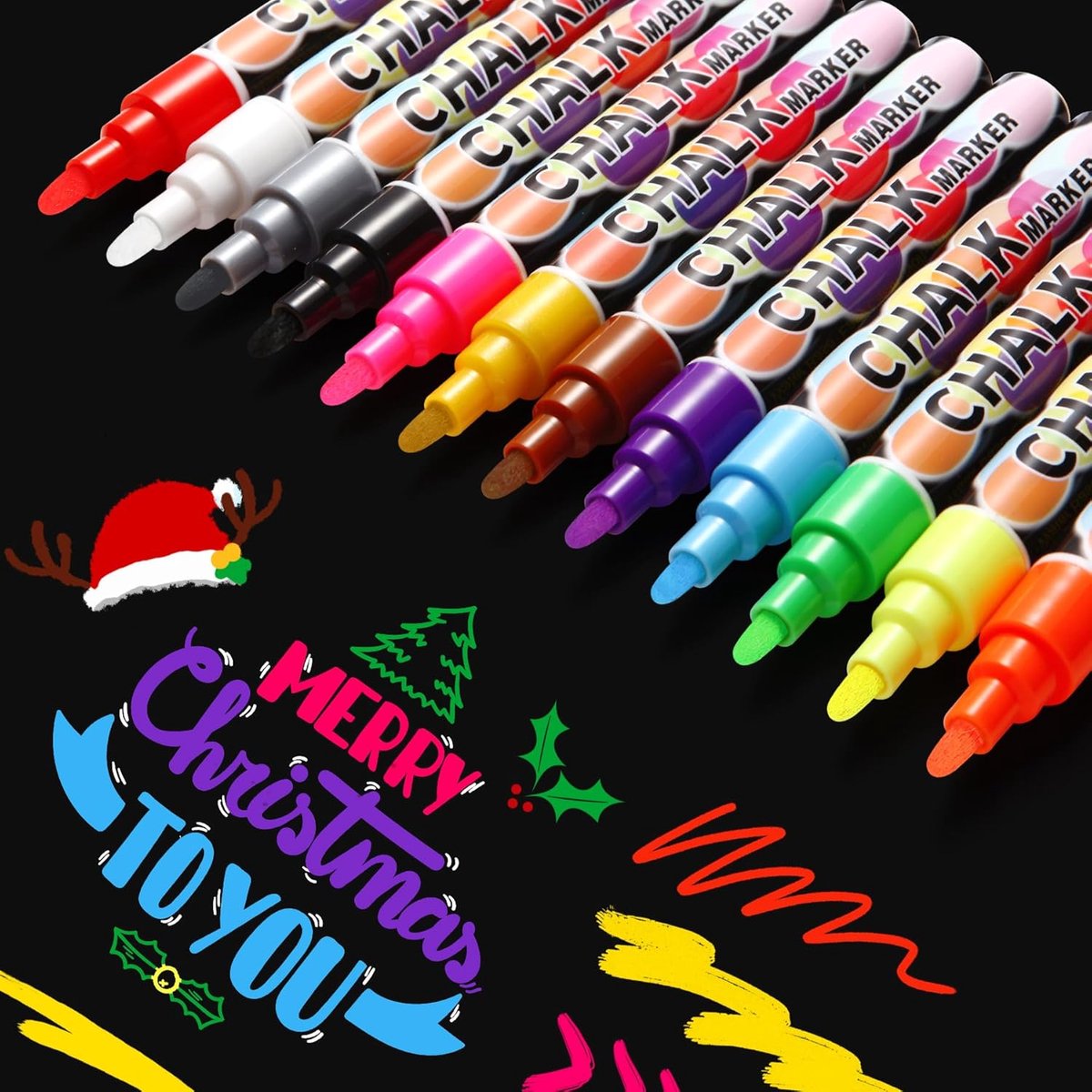 SnelShoppen - 12 Liquid Chalk Markers 6 mm - Krijtstiften voor Raam, Borden, Kinderen - Erasable, Wasbaar, 12 Kleuren voor Creatieve Projecten
