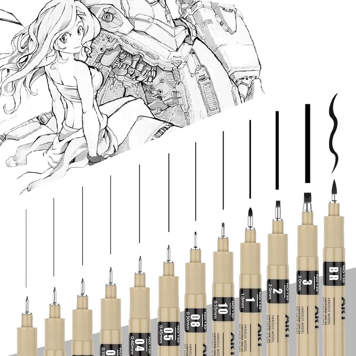 SnelShoppen - 12 Stuks Zwarte Fineliner Pennen Viltstift Set voor Tekeningen, Illustraties, Calligrafie en Manga met Sneldrogende Inkt, Waterbestendig