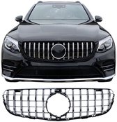 Panamericana GT Grill Geschikt voor Mercedes GLC X253 & GLC Coupé C253 2015-2019 – Hoogglans Zwart met Chromen Verticale Spijlen – 360° Camera & Distronic