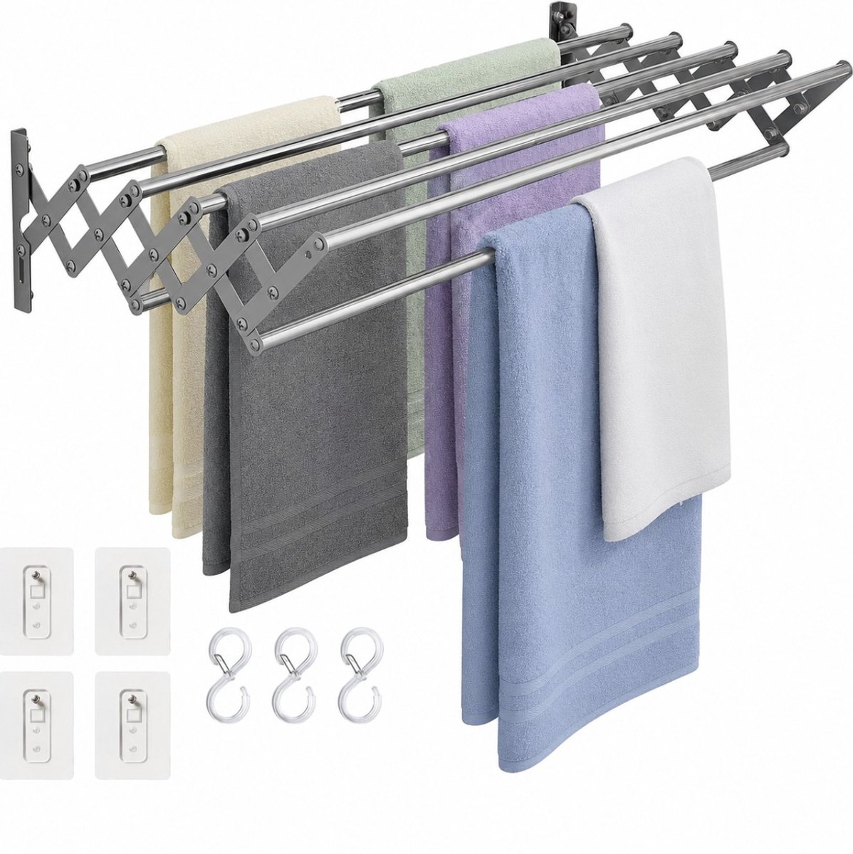 BSS® Wanddroogrek Inklapbaar 80 cm – RVS Wanddroger voor Kleding – Ruimtebesparend Droogrek voor Wasgoed, Handdoeken en Kleding – Voor Binnen en Buiten