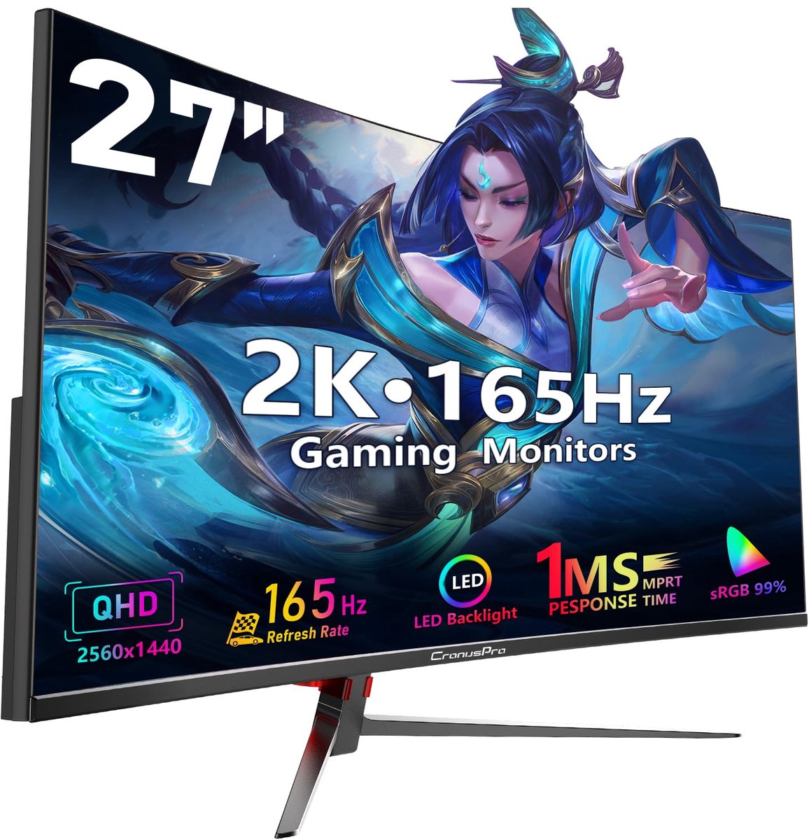 SnelShoppen - Gaming Monitor 27 inch 2K QHD 165Hz 1ms AMD FreeSync Premium 4000:1 VA-paneel met HDMI/DP VESA 100x100mm HDR10 en Eye Care zwart
