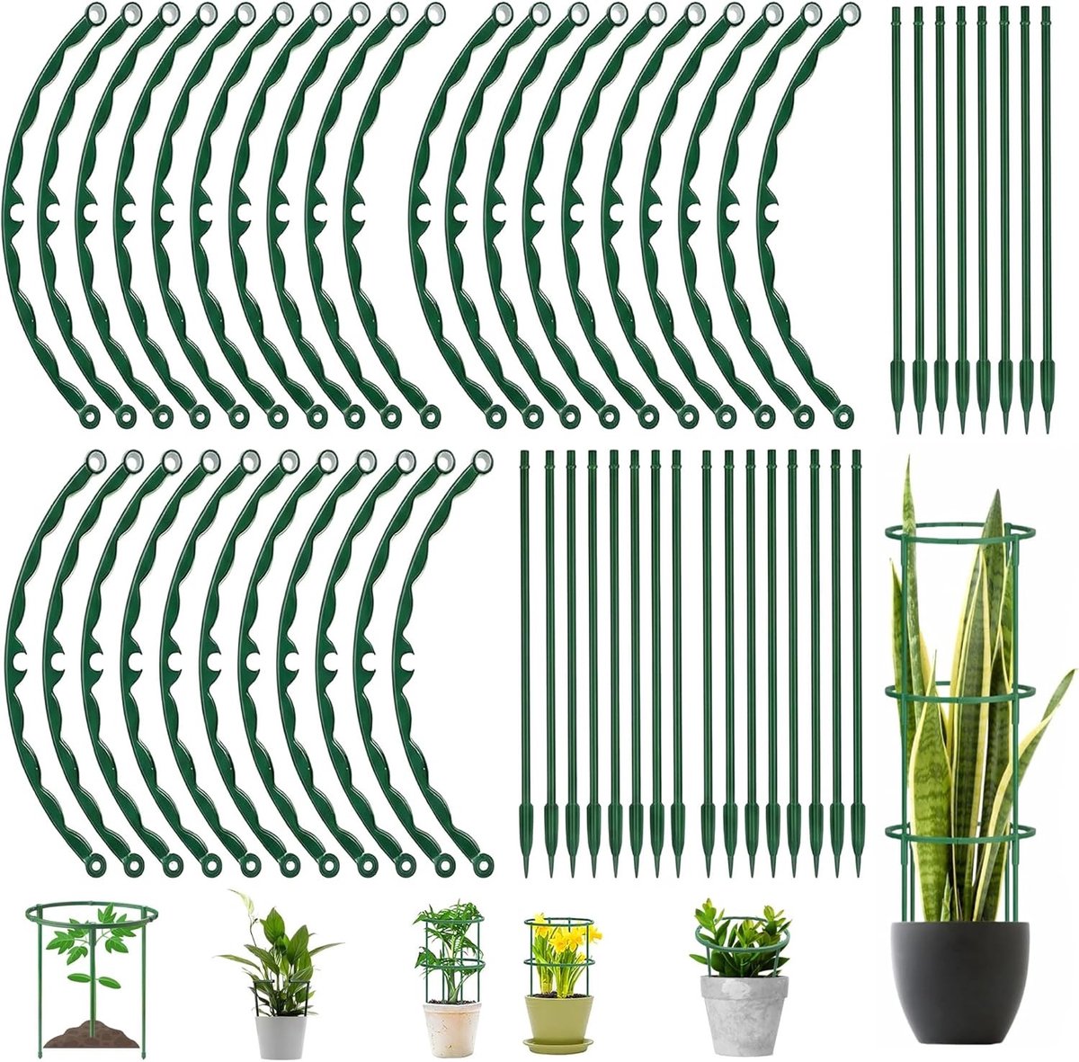 Semicirkelvormige Tuinplant Steunen - 48 Stuks, Plastic, 25 x 14 cm, Groene Klimplanten Ondersteuning, Tuinaccessoires voor Groei en Stabiliteit