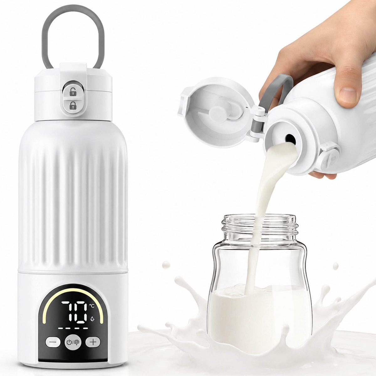 NAXSIR Draagbare Flessenwarmer Onderweg - 500 ml - 12000mAh - Draagbaar Ontwerp - USB-C Oplaadbaar - Temperatuurregeling