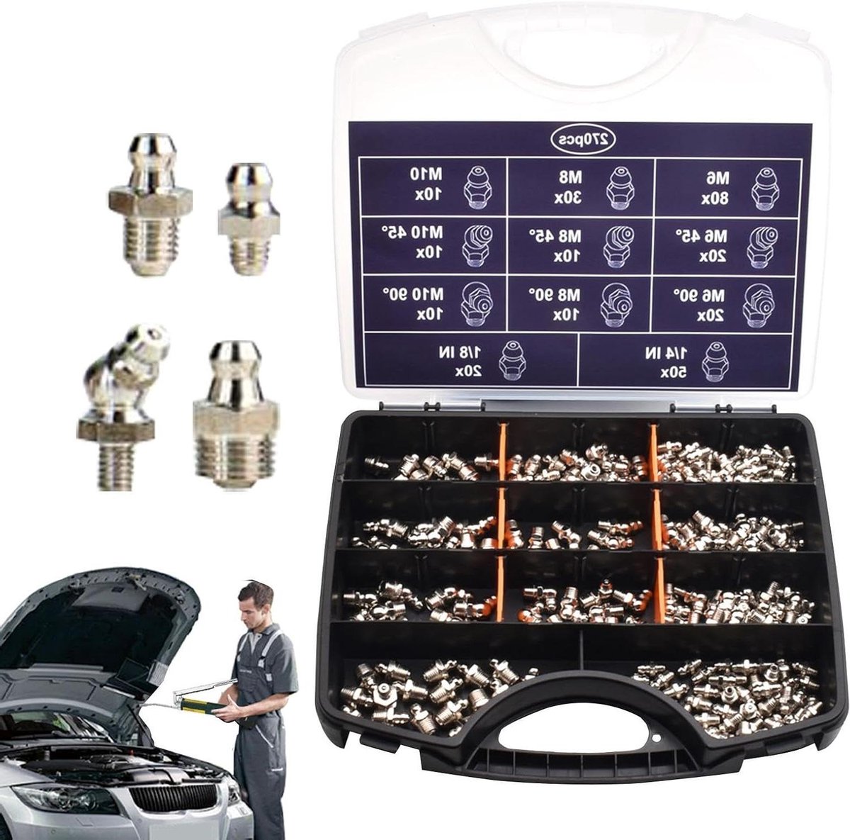 Smeernippel Assortiment - Vetnippels Set - Machine Onderhoud - Verzinkt Ontwerp - 270 Stuks - Meerkleurig