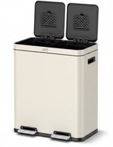 Prullenbak Deleca à 2 compartiments - 60 litres (2x30) - Tri des déchets - Avec contrôle des odeurs FreshAura - Duo fermeture lente - Acier inoxydable Wit crème