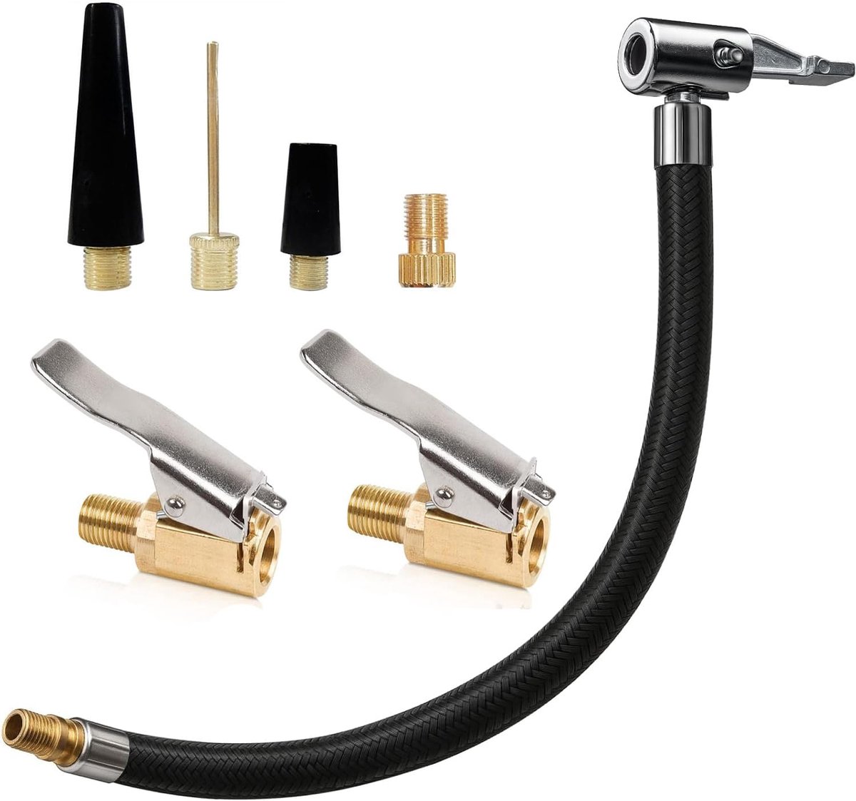 Multifunctionele ventiladapterset - 20 cm zware bandeninflatoraccessoires met 2 x 8 mm luchtslangkoppelingen en vergrendelbare hendels, auto-/fiets-/balpompadapters