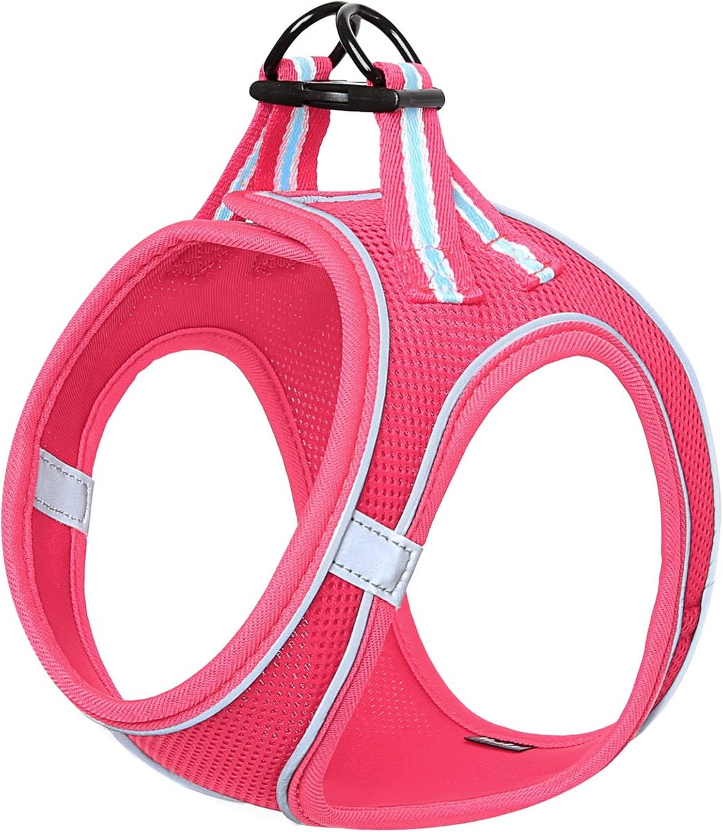 Hondentuig Puppies Kleine en Middelgrote Hond Step-in Zacht Mesh Harnas Reflecterend Lichtgewicht Ademend Zichtbaar in het Donker Harnas, Comfort voor Wandelen Training, Roze Rood, L