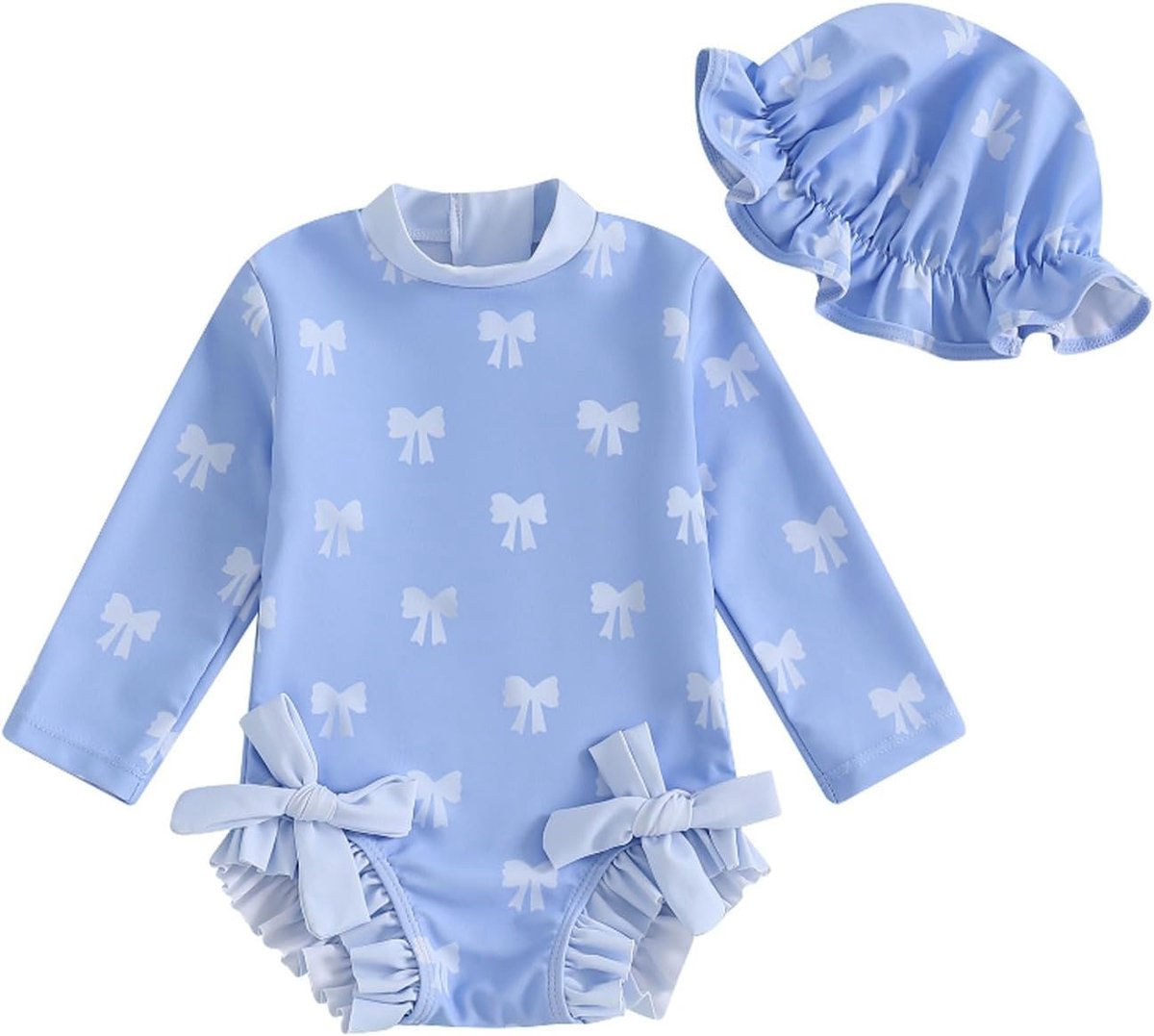 Badpak voor meisjes, met zonnehoed, kleine kinderen, lange mouwen, eendelig zwempak