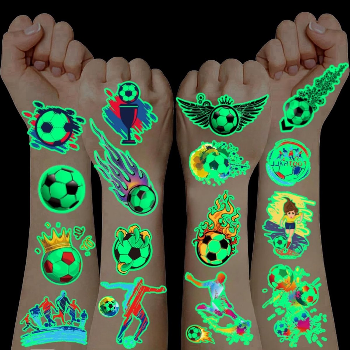 10 Vellen Tatoeages voor Kinderen, Glow in the Dark Tatoeages Jongens Tijdelijke Tatoeages Voetbal Stickers Speelgoed 3 4 5 67 8 9 10 11 12 Jaar Kinderfeestjes Verjaardagsstickers Cadeau