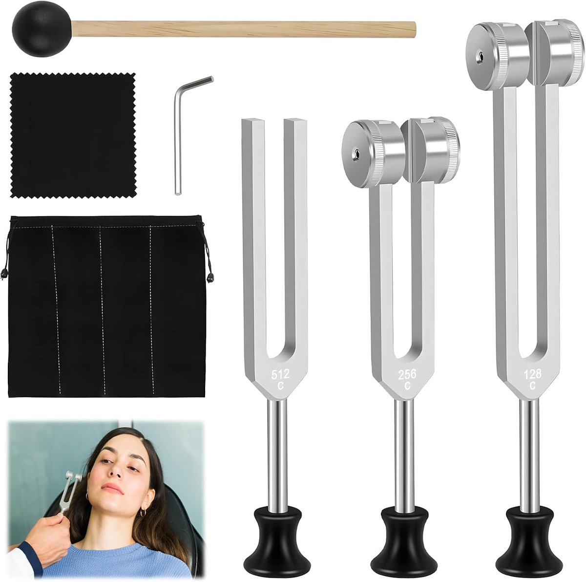 set 128 Hz, 256 Hz, 512 Hz, therapie met hamer, stemvork, aluminiumlegering voor frequentietherapie, stemvork, therapie, yoga en meditatie