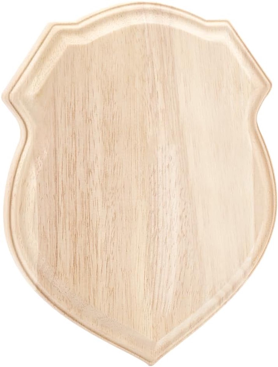 Onafgewerkte houten plaquette van natuurlijk hout, 25 x 20 x 1,7 cm, schildvormige houten decoratieplaquette BurlyWood sieraden display, voetstuk, houten blanco uithangborden voor