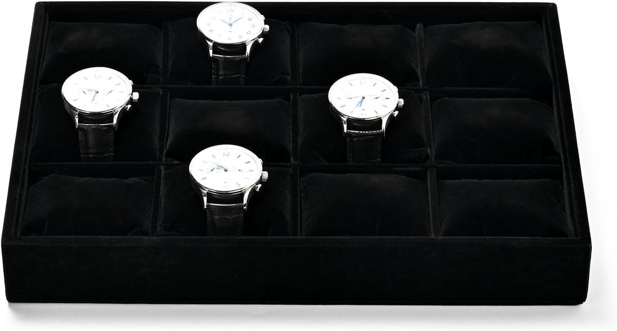 Zwart Fluwelen 12 Roosters Horloge Plateau, Sieraden Plateau, Armbanden, Sieraden Armbanden, Horloge Plateau