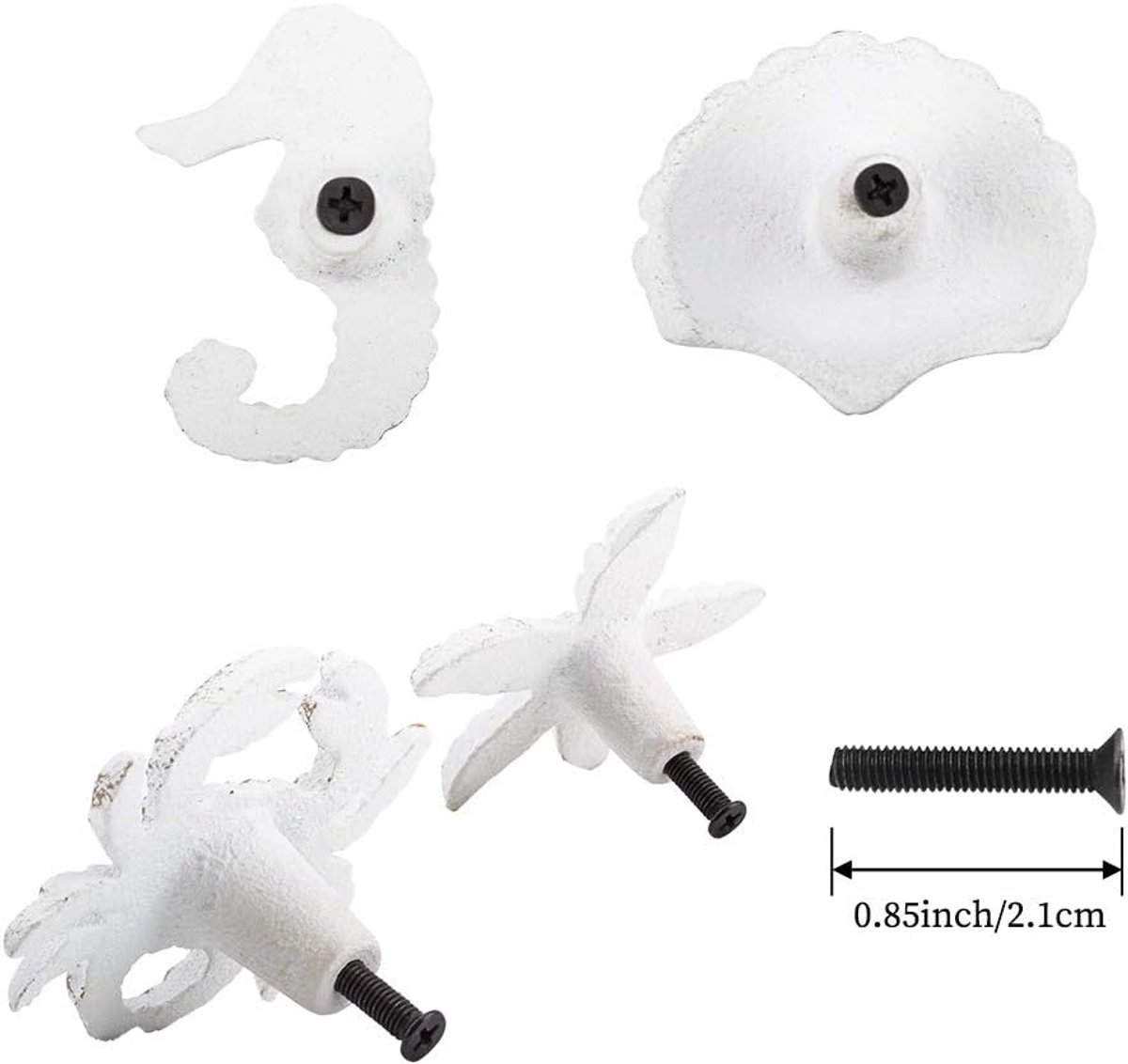 Kast Knoppen, 4 Pack Retro Oceaan Handvat, Gietijzeren Dresser Kast Kledingkast Keuken Strand Thema Lade Trekken, Zeepaardje Zeesterren Krab (wit)