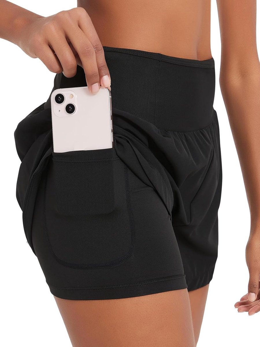 Shorts voor dames, 2-in-1 sportshorts met ritszak, zwemshort voor dames, voor training, yoga, joggen