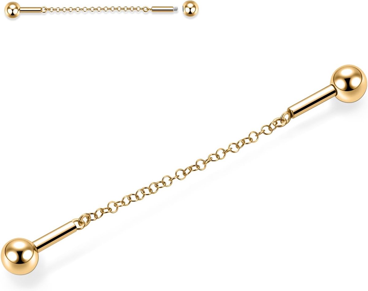hengkaixuan Industriële barbell 14G chirurgisch staal industriële barbell 38 mm lange industriële barbell met verharde zirkoniastenen voor dames en heren