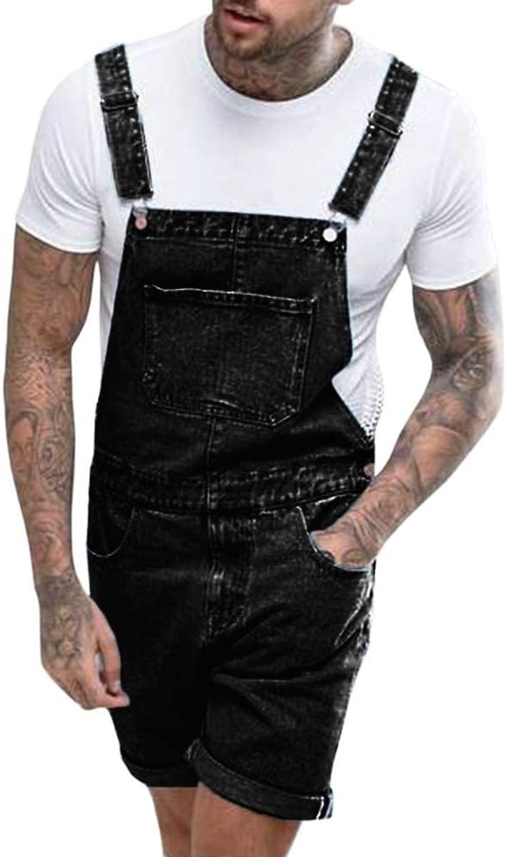 Tuinbroek voor heren, katoen, jeans, overall, korte werkbroek, losse pasvorm, denim, jumpsuit met zakken