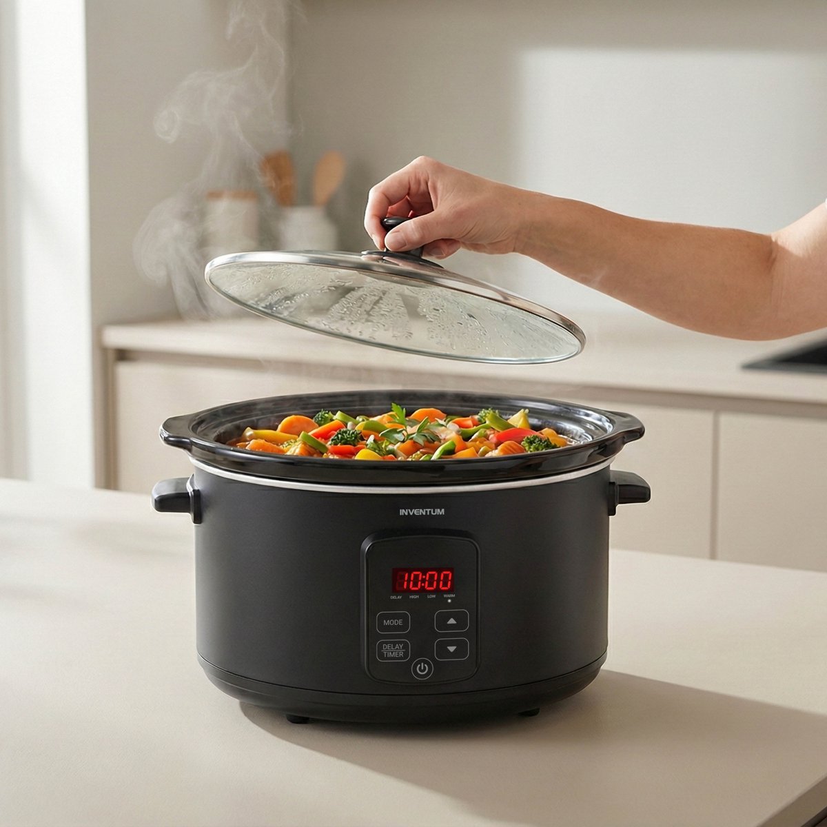 Inventum SC601B Slowcooker - 6 L - Warmhoudfunctie - Keramische Binnenpan - PFAS-vrij - Zwart – foto 5