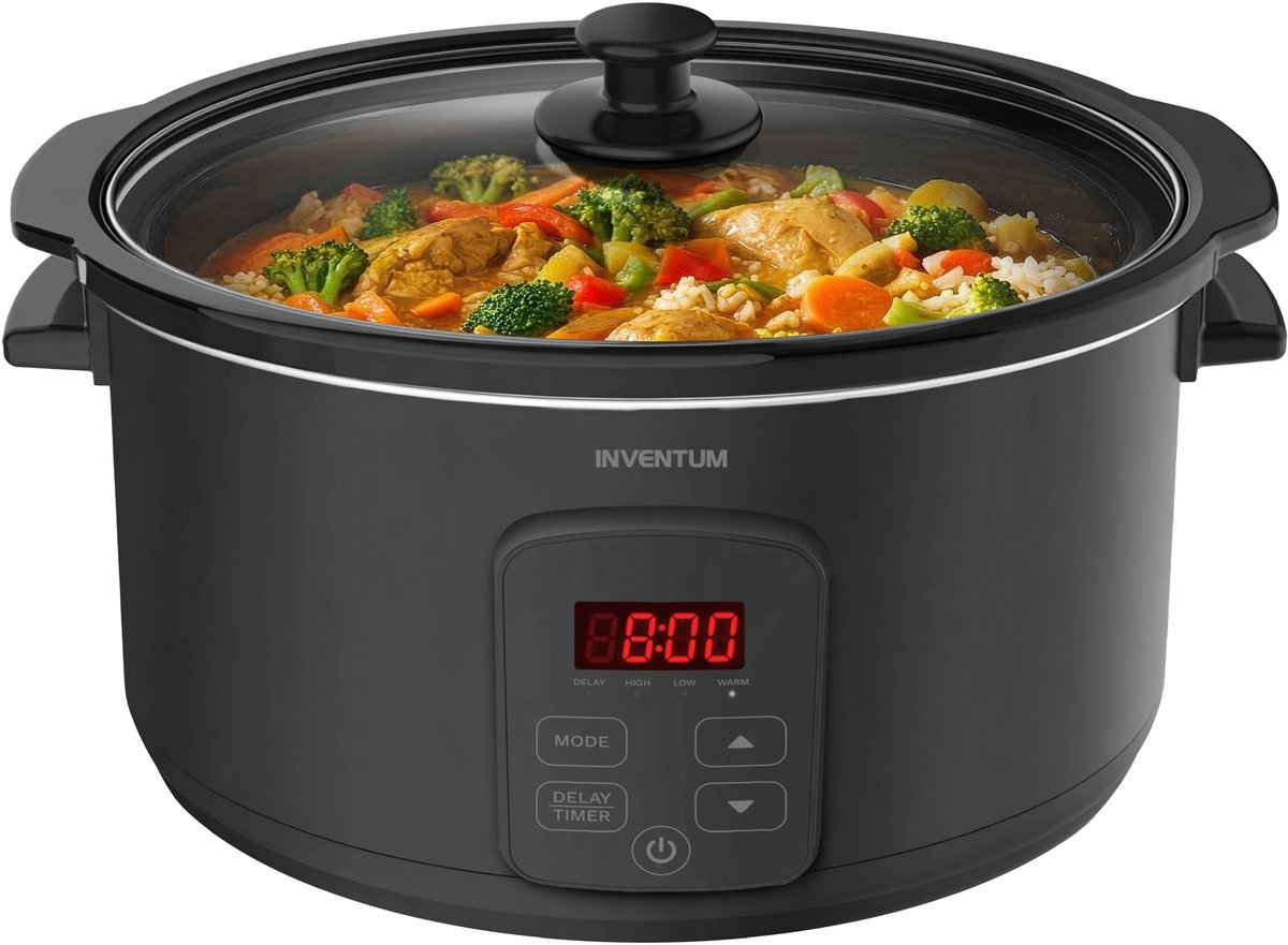 Inventum SC601B Slowcooker - 6 L - Warmhoudfunctie - Keramische Binnenpan - PFAS-vrij - Zwart