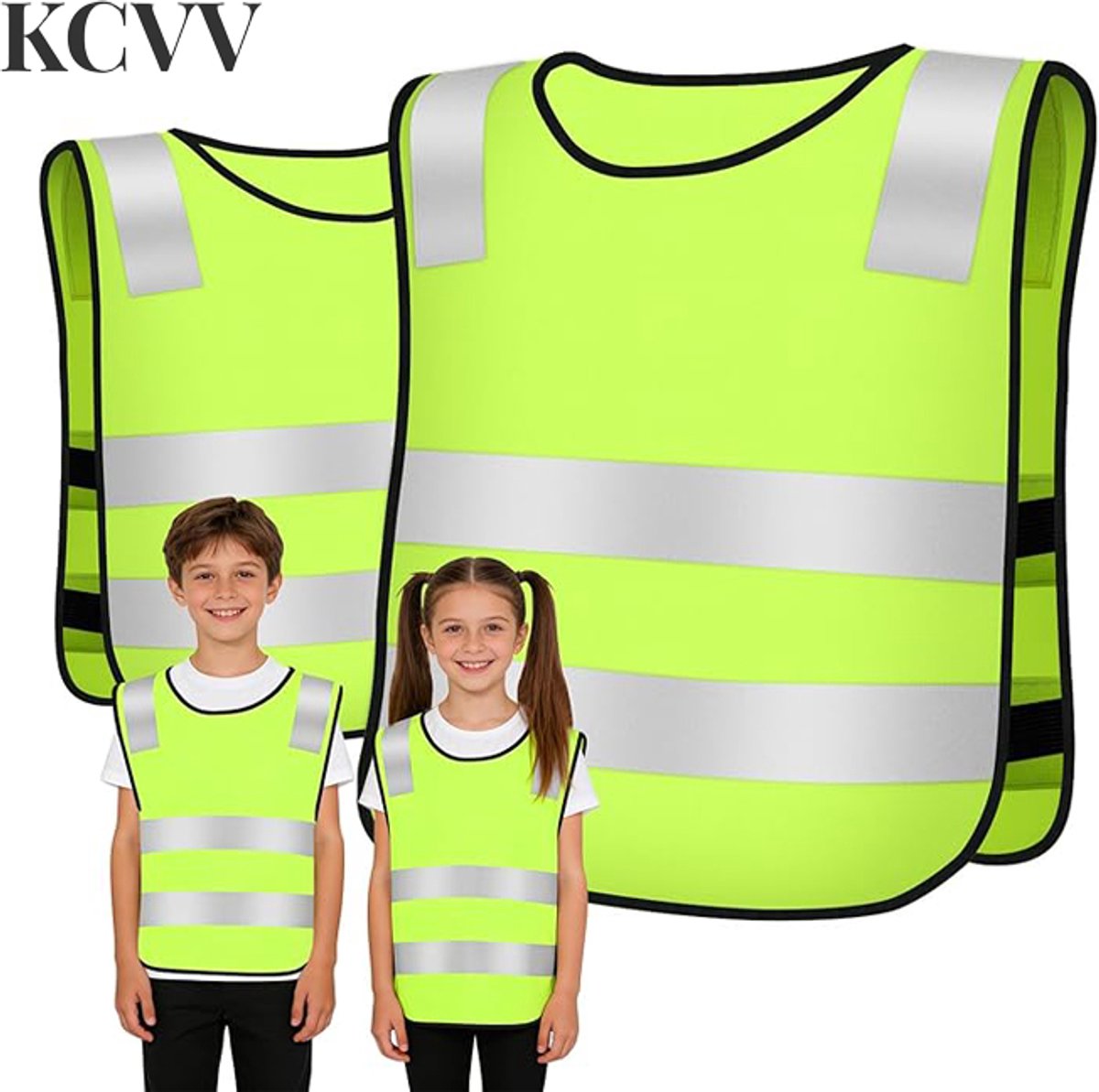 Veiligheidsvest kind- veiligheidsvest kinderen-veiligheidvest kind-tweedelige set - ademend, lichtgewicht, reflecterende strepen - groen - 47x40 cm