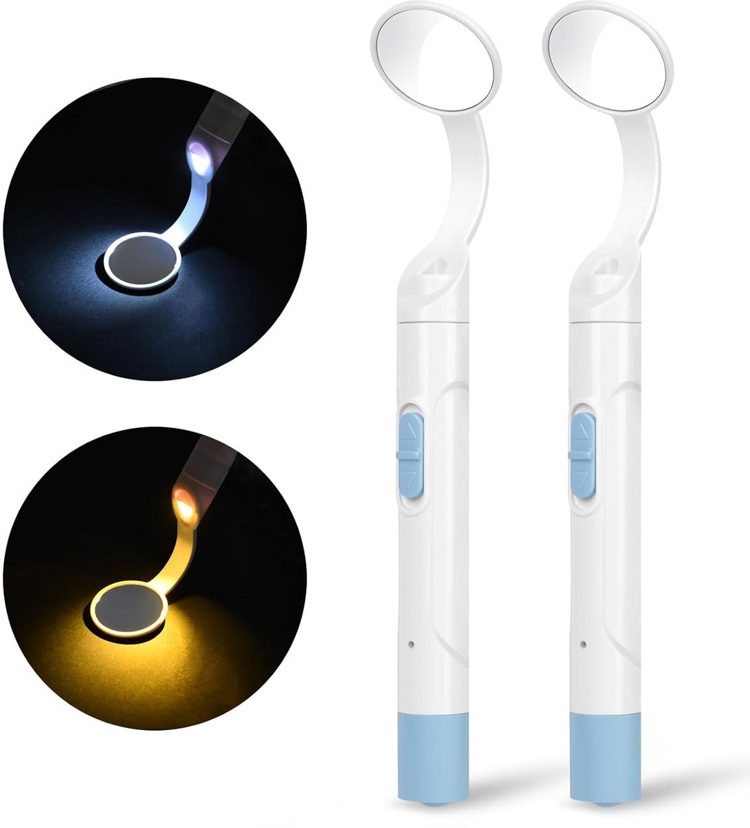 Tandspiegel met ledlicht, 2 stuks, tandinspectiespiegel, anti-condens-tandspiegel, oplaadbaar, USB-oplaadbaar, 2 lichtmodi, voor tandverzorging, mondverzorging, blauw