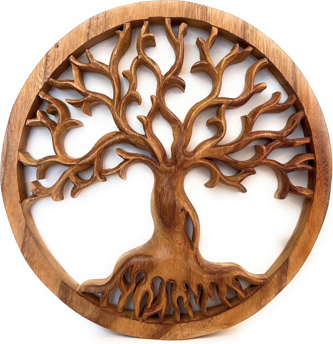 Acaciahouten levensboom wandafbeelding - 20 cm cadeau-idee wanddecoratie