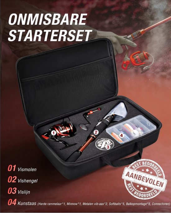 Ghosthorn Telescoop Vishengel Set - Draagbare Visuitrusting voor Beginners en Gevorderden - Samenklapbare Hengel met Molen, Lijn en Aas - Ideaal voor Zoet- en Zoutwater Vissen - Rood - 2.4M 8FT van Merkloos — afbeelding 5
