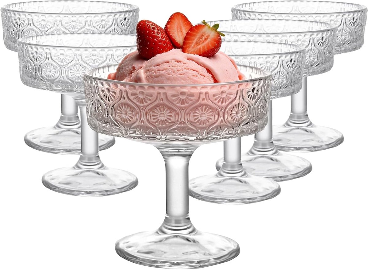 Dessertkommen, 300 ml dessertglazen, kortsteelgarnalen cocktailglazen voorgerecht fruitsalades puddingkommen ijskommen dessert ijsbekers met voet cocktailglazen