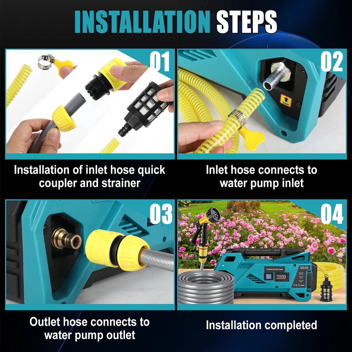 SnelShoppen - Draadloze Waterpomp voor Makita 18 V Accu, Zelfaanzuigende Elektrische Pomp voor Huis, Tuin, Zwembad, Camper, Whirlpool, Vijver en Aquar thumbnail 6