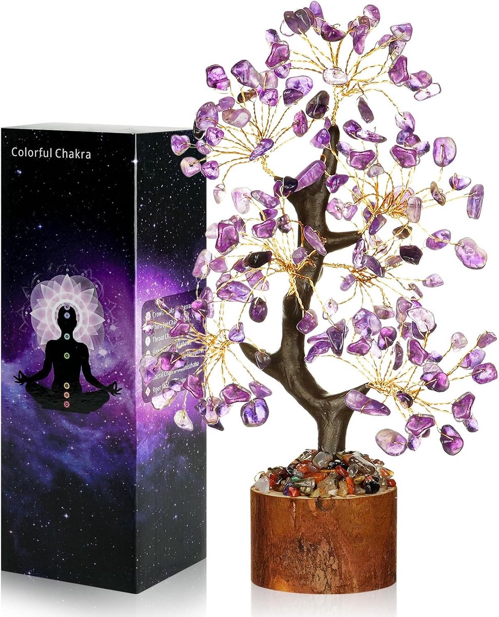 7 Chakra Kristalboom, Kristalboom van het Leven voor Vrouwen & Mannen, Goed Geluk Verjaardagscadeaus voor Haar, Positieve Energie Nieuw Huis Huisverwarming Cadeau, Spirituele Geschenken (Paars