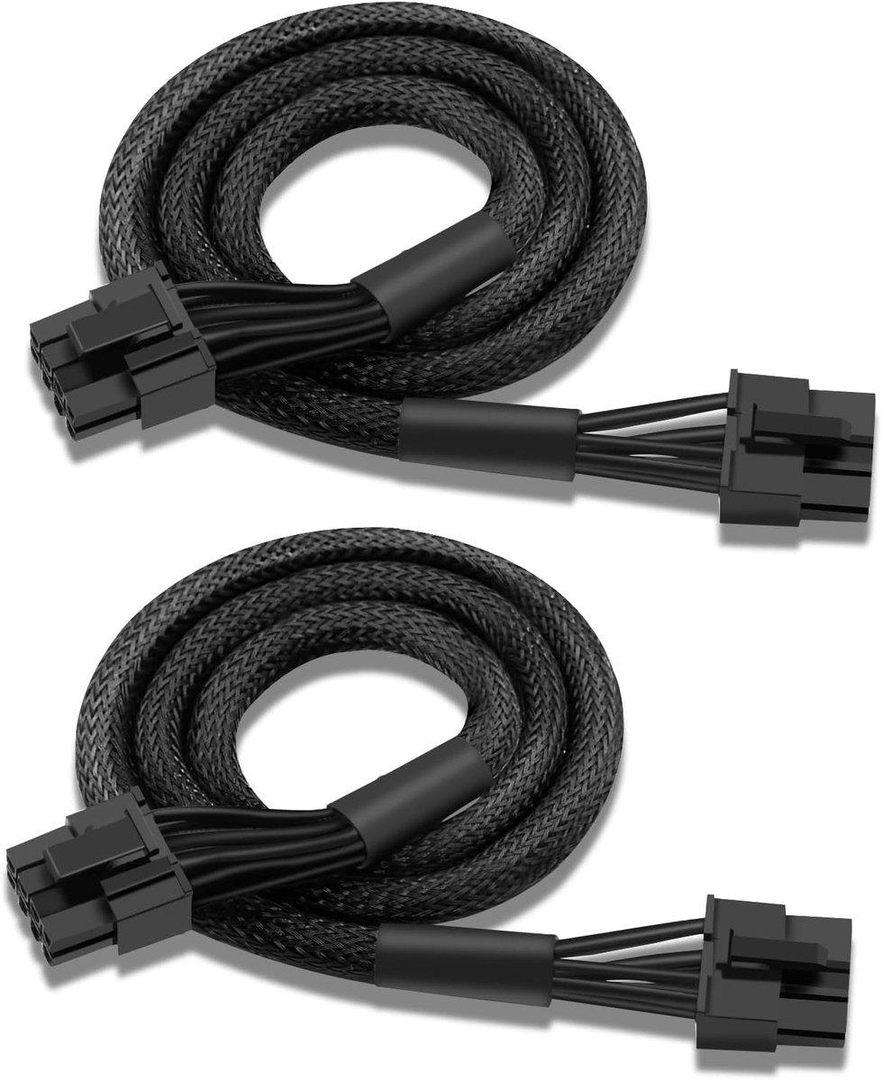 2 stuks PCIE-kabels voor Seasonic, PSU 8-pins stekker naar PCIe 8-pins (6+2) stekker voor Seasonic modulaire voedingen (65 cm).